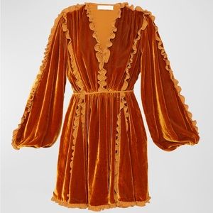 Ulla Johnson Erika Velvet Dress w/Ruffle Trim